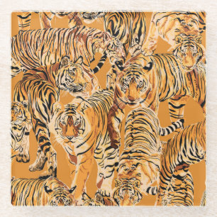 Vintag Tiger Safari Wildlife Pattern Glasuntersetzer