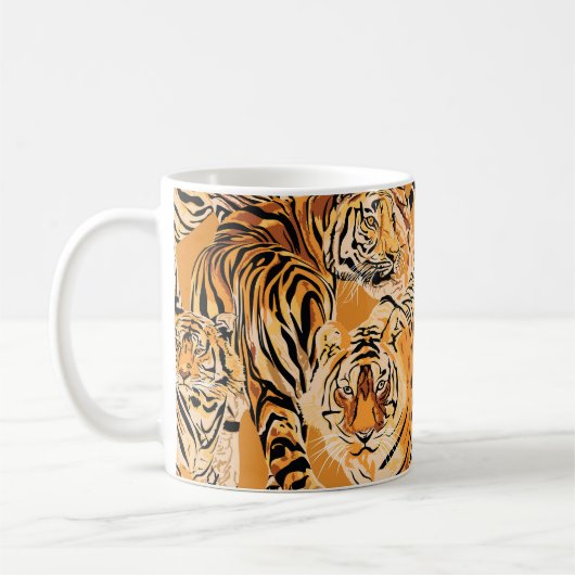 Vintag Tiger Safari Wildlife Pattern Kaffeetasse (Links)