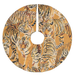 Vintag Tiger Safari Wildlife Pattern Polyester Weihnachtsbaumdecke