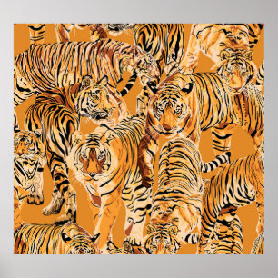 Vintag Tiger Safari Wildlife Pattern Poster