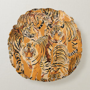 Vintag Tiger Safari Wildlife Pattern Rundes Kissen