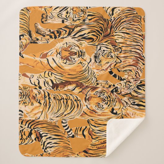 Vintag Tiger Safari Wildlife Pattern Sherpadecke (Vorderseite)