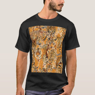 Vintag Tiger Safari Wildlife Pattern T-Shirt
