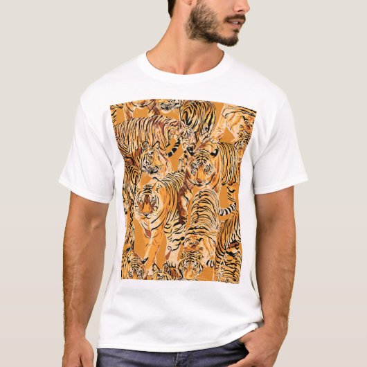 Vintag Tiger Safari Wildlife Pattern T-Shirt (Vorderseite)