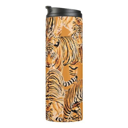 Vintag Tiger Safari Wildlife Pattern Thermosbecher (Nach rechts gedreht)