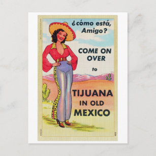 Vintag Tijuana Altes Mexiko Postcard Button Up Postkarte