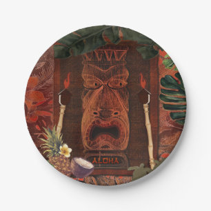 Vintag Tiki Aloha Hawaiian Luau Geburtstagspartei Pappteller
