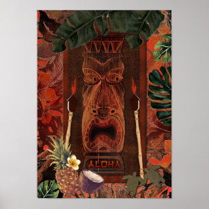 Vintag Tiki Aloha Hawaiian Luau Tropical Island Poster