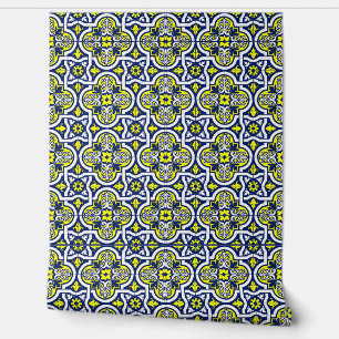 Vintag Tile Ornamente, blau-gelb, blau-weiß Tapete