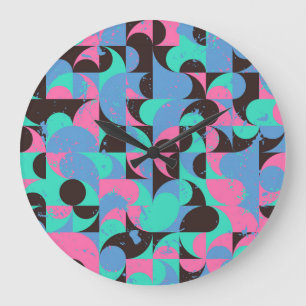 Vintag Tiles Neon Pink Green Große Wanduhr