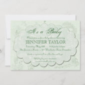 Vintag Toile Baby Dusche Einladung Grün (Vorderseite)