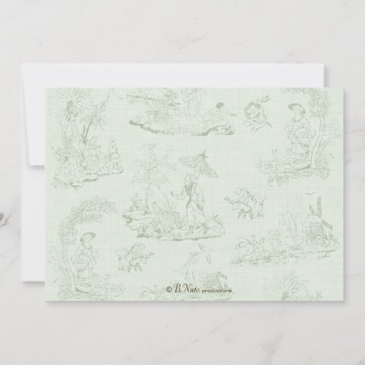 Vintag Toile Baby Dusche Einladung Grün (Rückseite)