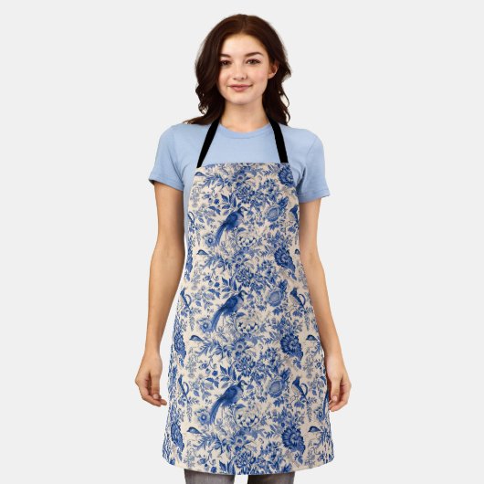 Vintag Toile de Jouy Blue Schürze (Getragen)
