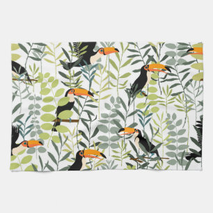 Vintag Toucans Green Blätter Muster Geschirrtuch