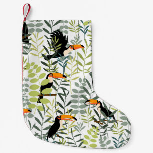 Vintag Toucans Green Blätter Muster Kleiner Weihnachtsstrumpf