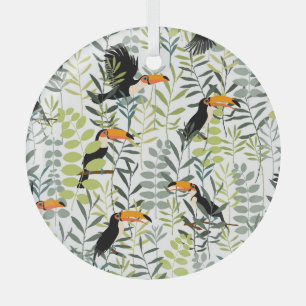 Vintag Toucans Green Blätter Muster Ornament Aus Glas