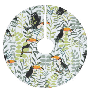 Vintag Toucans Green Blätter Muster Polyester Weihnachtsbaumdecke