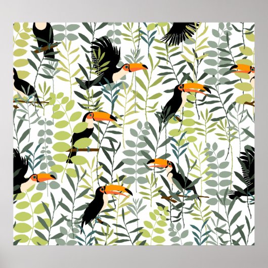 Vintag Toucans Green Blätter Muster Poster (Vorne)
