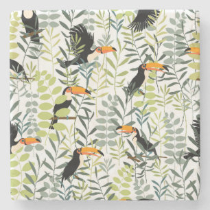 Vintag Toucans Green Blätter Muster Steinuntersetzer