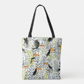 Vintag Toucans Green Blätter Muster Tasche (Rückseite)
