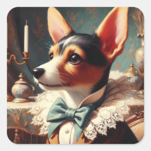 Vintag Toy Fox Terrier Painting Quadratischer Aufkleber
