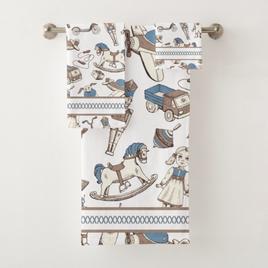 Vintag Toy Pattern Blau/braun ID783 Badhandtuch Set (Insitu)