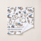Vintag Toy Pattern Blau/braun ID783 Badhandtuch Set (Waschlappen)