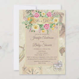 Vintag Toys Floral Baby Dusche Einladung