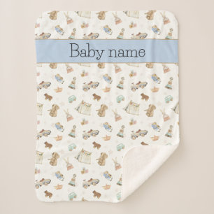 Vintag Toys Pattern Baby Boy Crib Stroller Sherpadecke