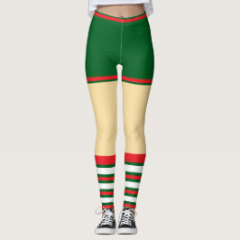 Vintag Trendy Holiday Elf Green White Red Leggings
