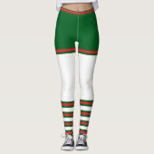 Vintag Trendy Holiday Elf Green White Red Leggings (Vorderseite)