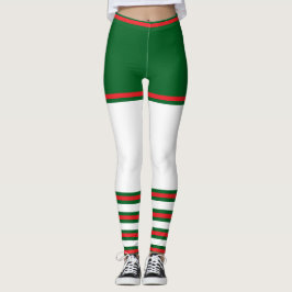 Vintag Trendy Holiday Elf Green White Red Leggings