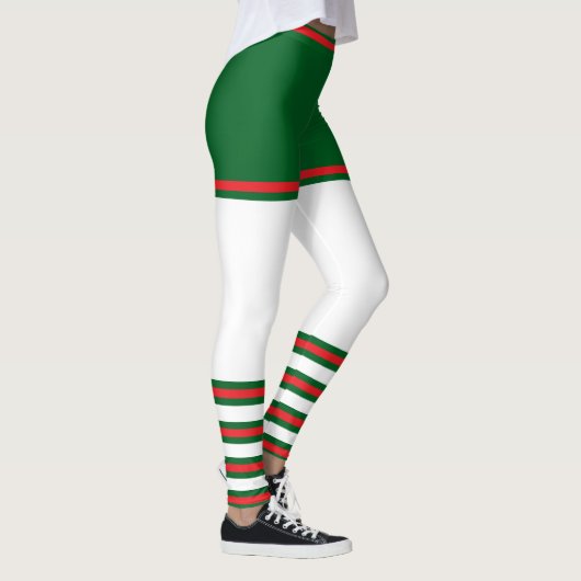 Vintag Trendy Holiday Elf Green White Red Leggings (Rechts)