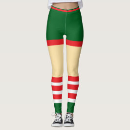 Vintag Trendy Holiday Elf Green White Red Leggings