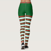 Vintag Trendy Holiday Elf Green White Red Leggings (Rückseite)