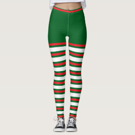 Vintag Trendy Holiday Elf Green White Red Leggings
