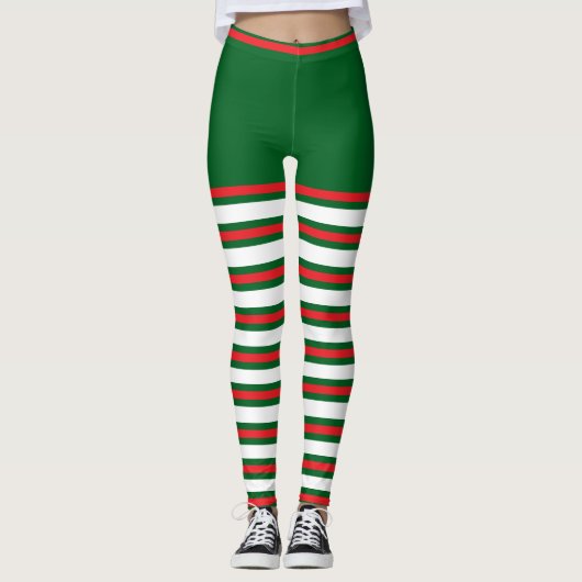 Vintag Trendy Holiday Elf Green White Red Leggings (Vorderseite)
