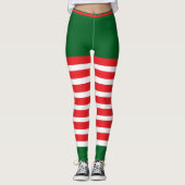 Vintag Trendy Holiday Elf Green White Red Leggings (Vorderseite)