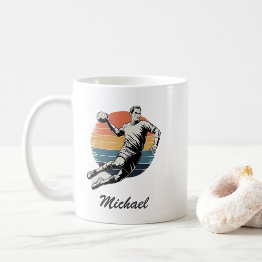 Vintag Trendy Modern Handball Player Personalisier Kaffeetasse (Mit Donut)