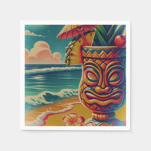 Vintag Tropical Tiki Umbrella Drink Luau Party Serviette (Vorderseite)