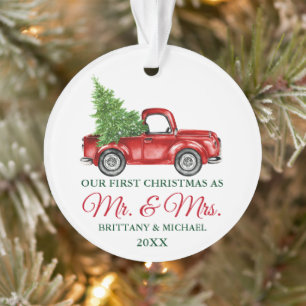 Vintag Truck Erster Weihnachtsmann und Frau Ornament