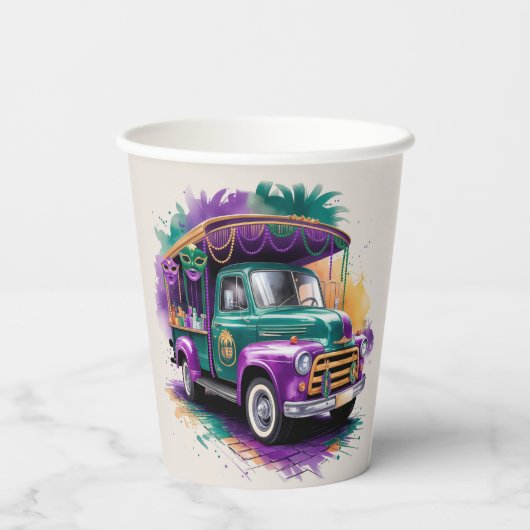 Vintag Truck Mardi Gras Celebration Pappbecher (Rückseite)