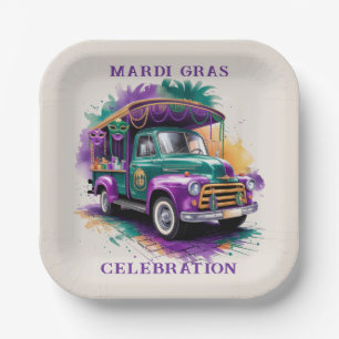 Vintag Truck Mardi Gras Celebration Pappteller