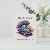 Vintag Truck Mardi Gras Celebration Postkarte (Stehend Vorderseite)