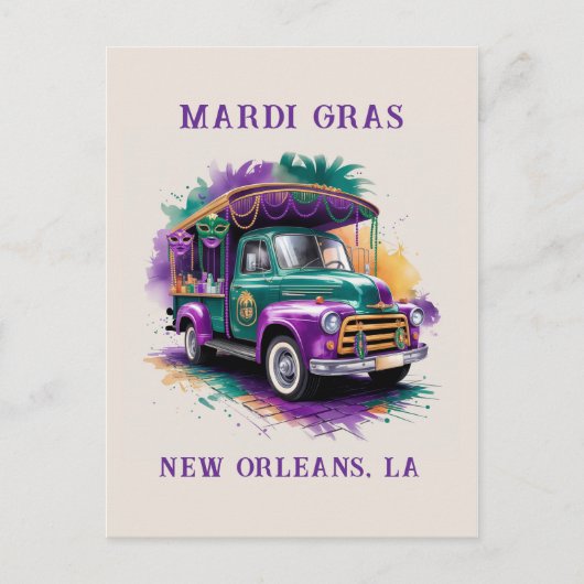 Vintag Truck Mardi Gras Celebration Postkarte (Vorderseite)