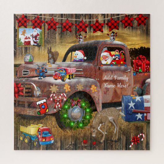 Vintag Truck Santa Snowman Toys Candy Canes Puzzle (Vertikal)