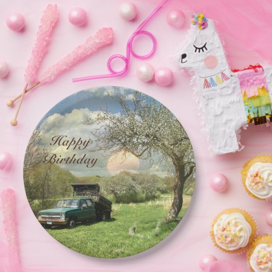 Vintag Truck Sunset Happy Birthday Pappteller (Party)