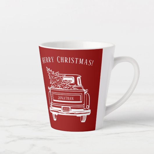Vintag Truck Weihnachtsbaum Name Rot Milchtasse (Rechts)