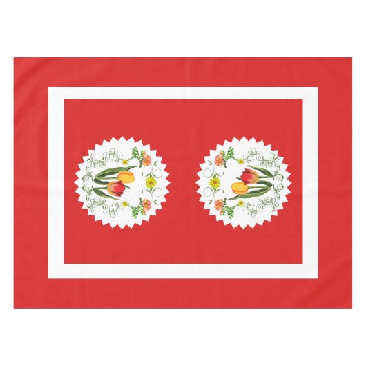 Vintag Tulips Red Tableclout Tischdecke (Vorderseite (Horizontal))