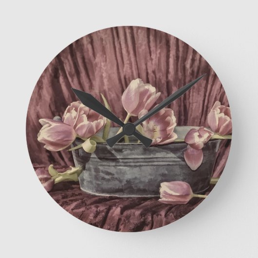 Vintag Tulpen Runde Wanduhr (Vorderseite)